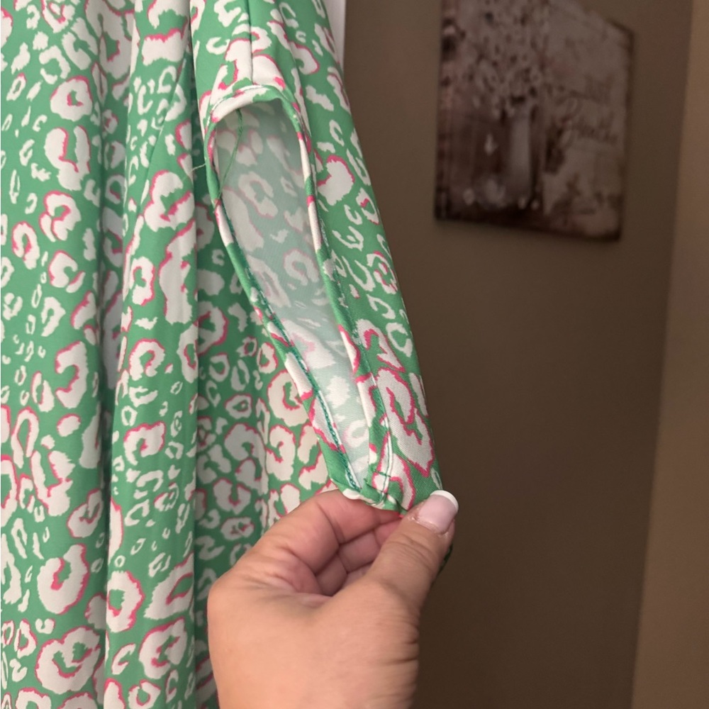 First Love Green and Pink Leopard Print Dolman Top - Picture 5 of 8
